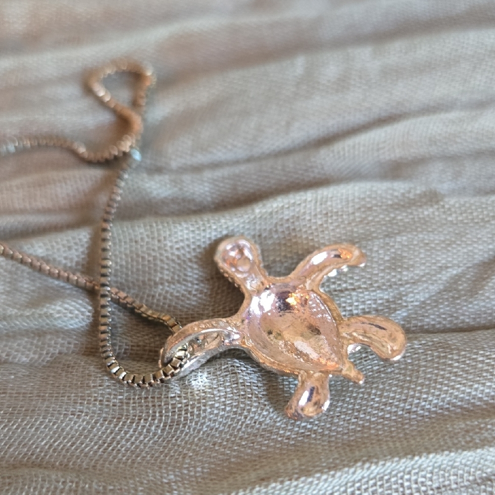 Silver and Blue Turtle Necklace - Picture 2 of 5